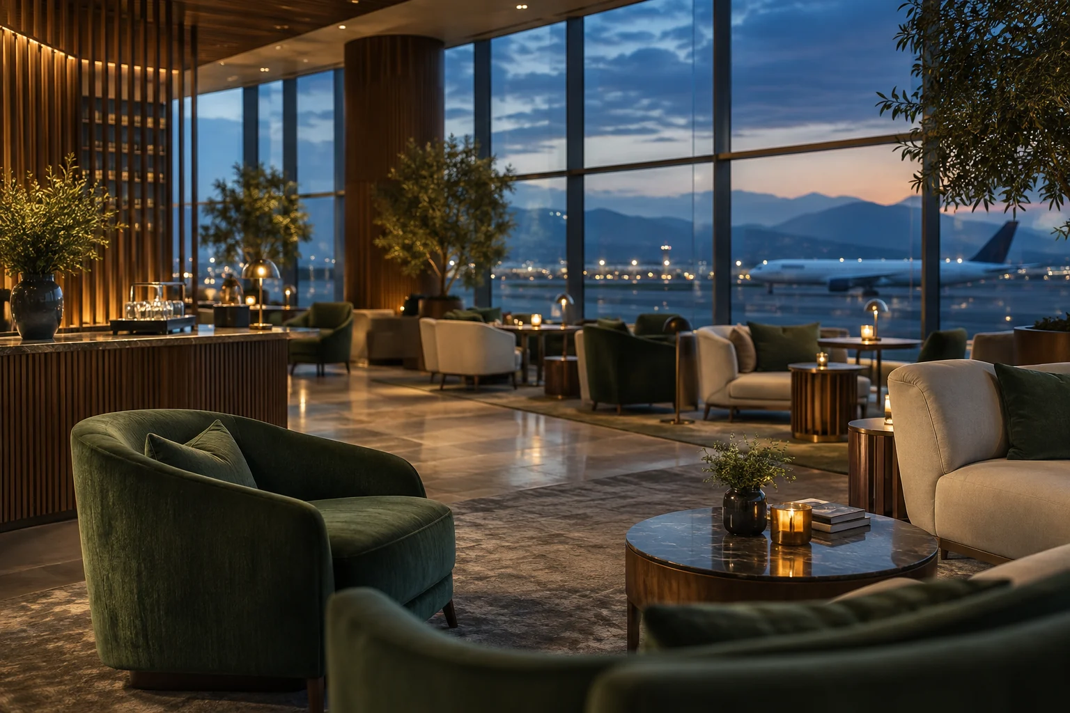 A refined international airport business lounge