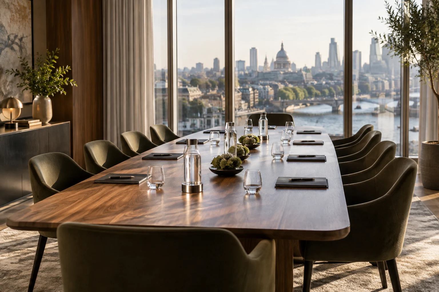 A meeting room, ready for the day