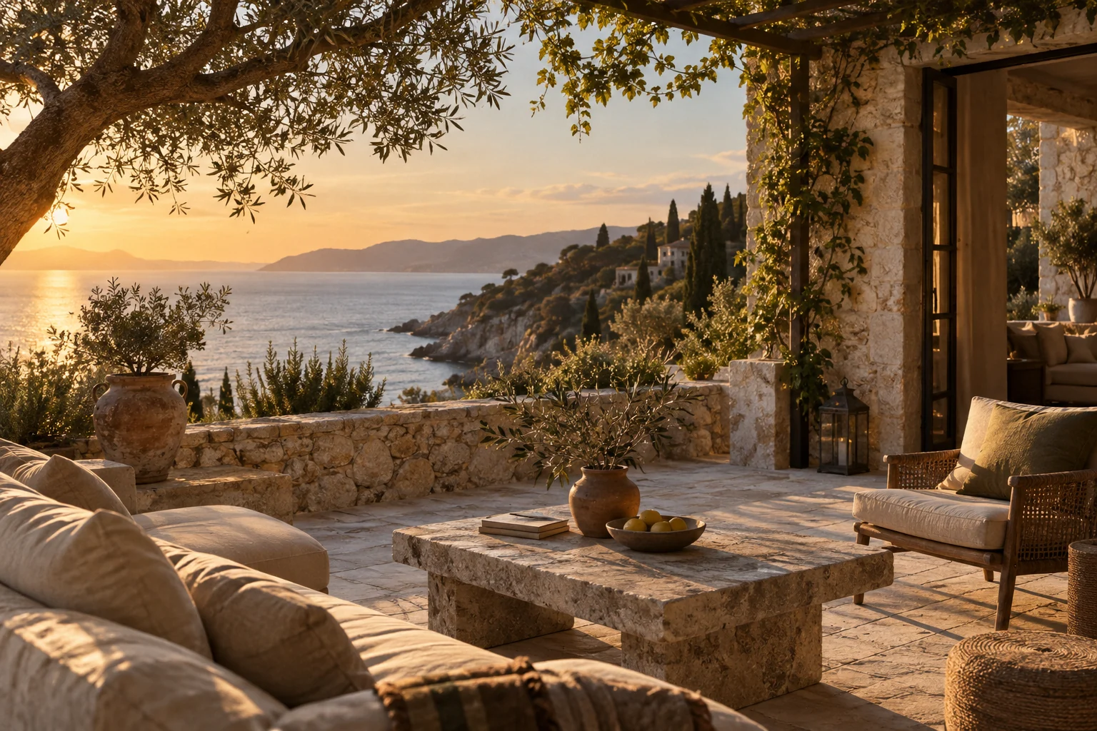 A private coastal escape at golden hour